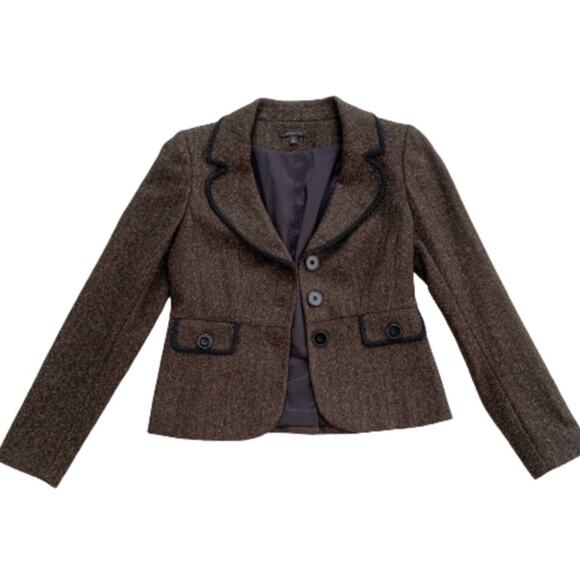 Semantiks Blazer Brown Tan Wool Blend Tweed Button Front Pockets Fitted Size 0 - Picture 1 of 13